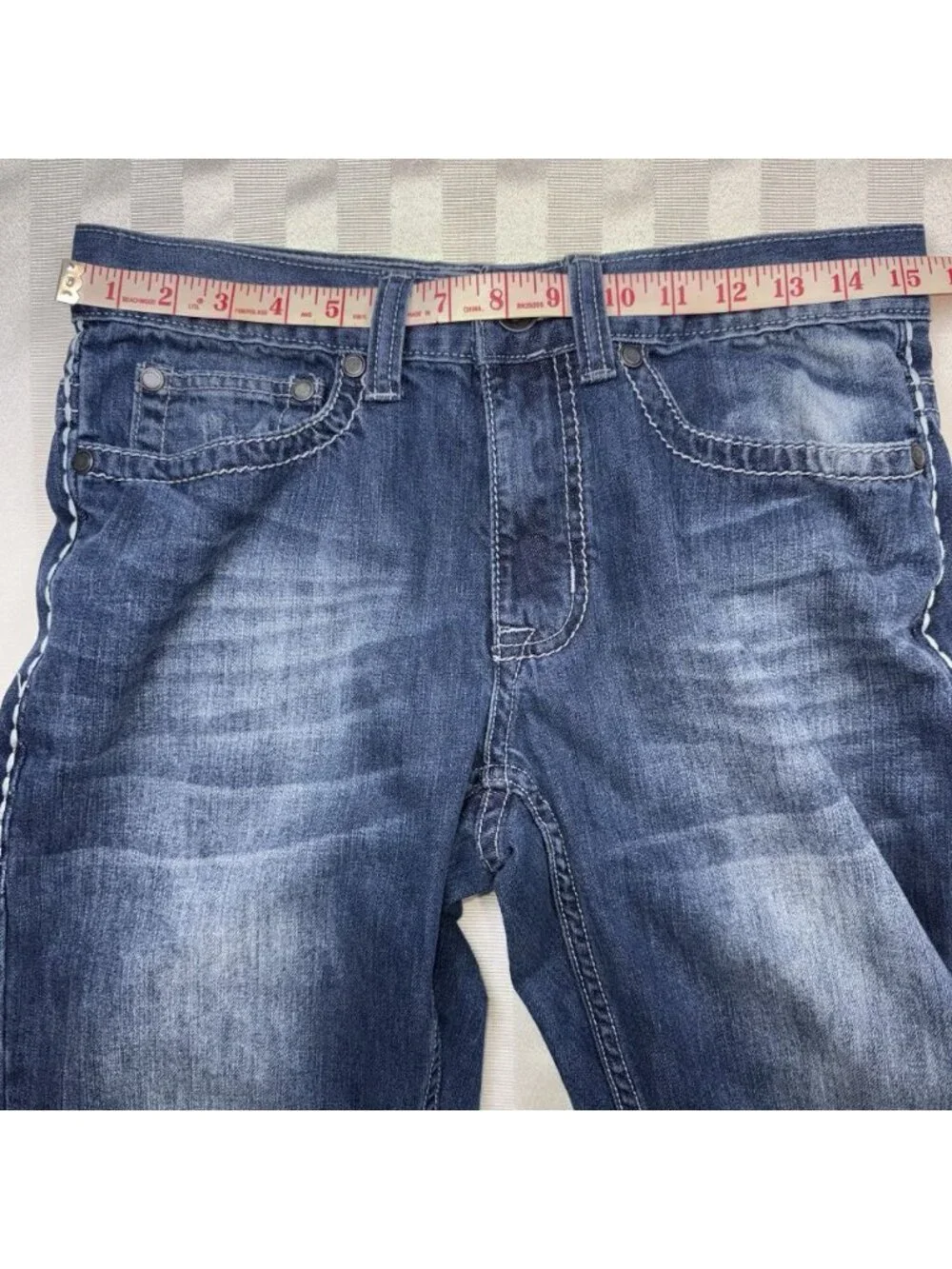 Helix Jeans Mens 29X30 Straight Leg Embroidered Y2K Cotton Grunge Goth Logo Flap